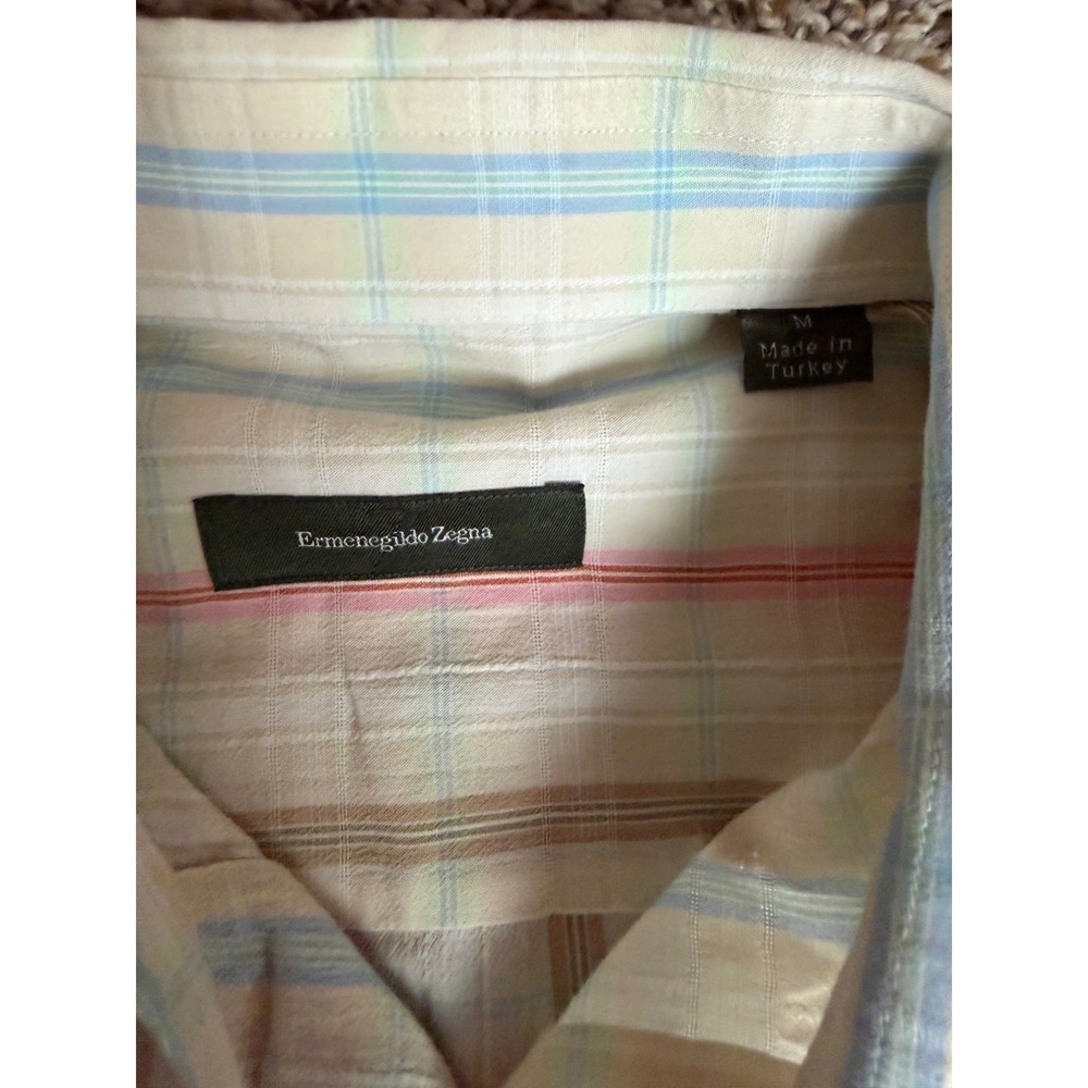 Ermenegildo Zegna Mens M Striped Button Down Shirt Long Sleeve Cotton Turkey - Picture 3 of 7